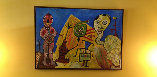 Het schilderij van Lucebert op de werkkamer van de Voorzitter