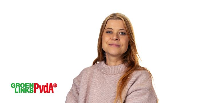 Portretfoto Lisa Westerveld met partijlogo GroenLinks-PvdA
