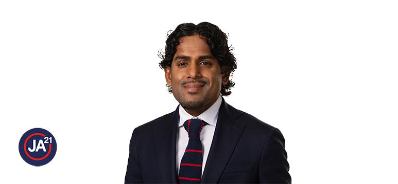 Portretfoto Ranjith Clemminck-Croci met partijlogo JA21