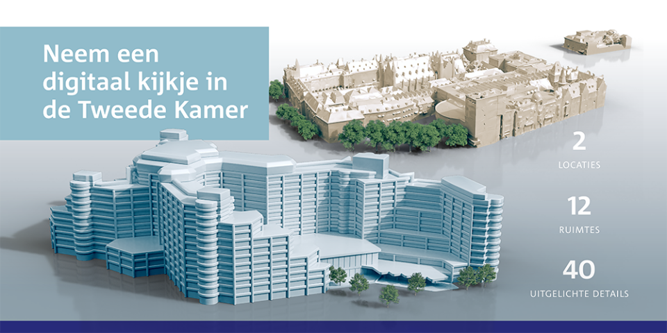 Neem een digitaal kijkje in de Tweede Kamer. Twee maquettes: tijdelijke huisvesting en historische locatie aan het Binnenhof.